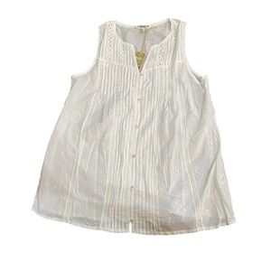 Fat Face Women's White‎ Eyelet Tank Top Button Up Cotton Lace Size 6 NWT